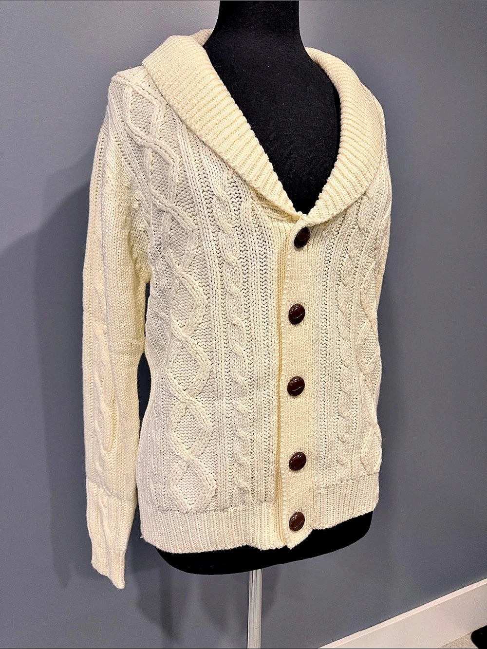 TURN 4 Cable Knit Cardigan in Cream Size Large